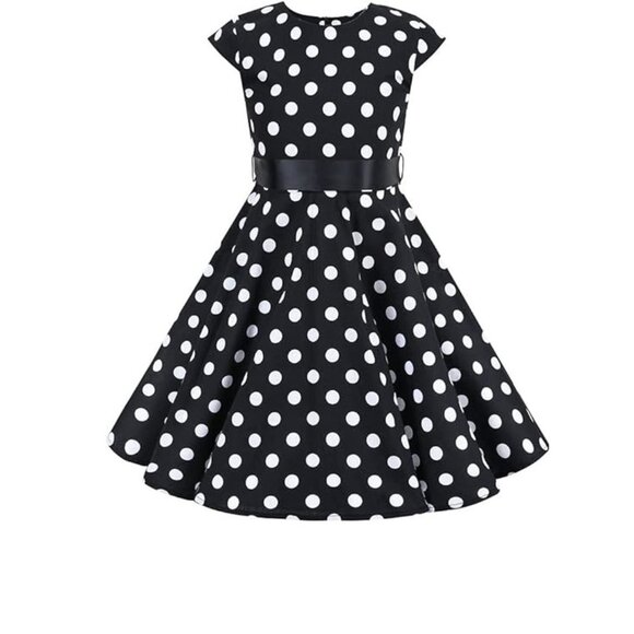 Polka Dots Dress Girl Vintage 1950s Rockabilly Sleeveles Swing A-line - Picture 1 of 8
